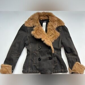Morgan de Toi Black Jean Jacket with Tan Fur Trim